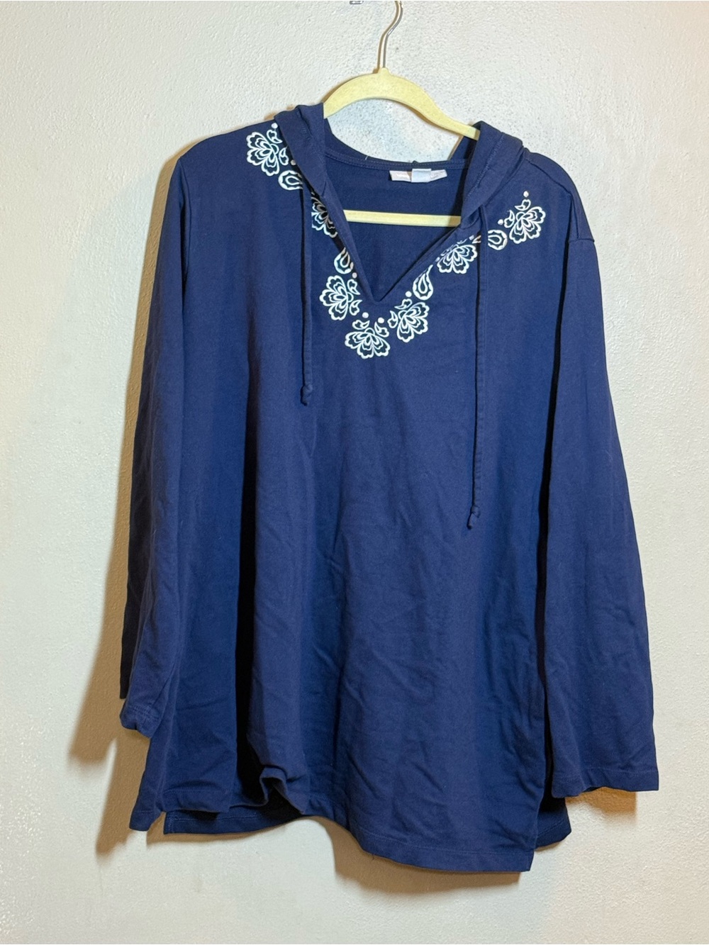 Woman Within Navy LS Embroidered Hoodie Sz 2X